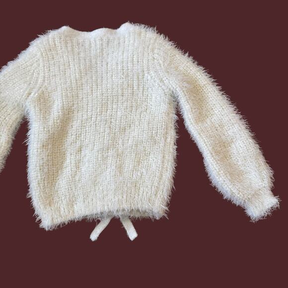 7 for All Mankind Fuzzy Teddy Sweater Faux Button Front Bow Long Sleeve 18 M - Picture 11 of 12